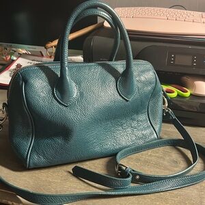 Mark and Graham Pebbled Genuine Leather Bag Teal  - Adjustable crossbody strap